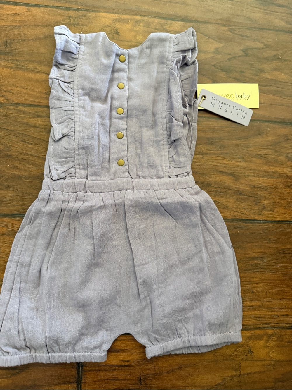 12-18m NWT L'ovedbaby Girls Organic Muslin Ruffle Bodysuit-Amethyst Purple - Picture 5 of 6